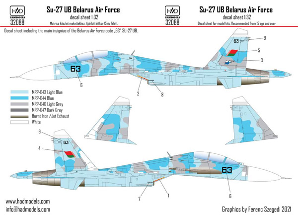 スホーイ Su-27UB ベラルーシ空軍 デカール デカール (HAD MODELS 1/32 デカール No.32088) 商品画像