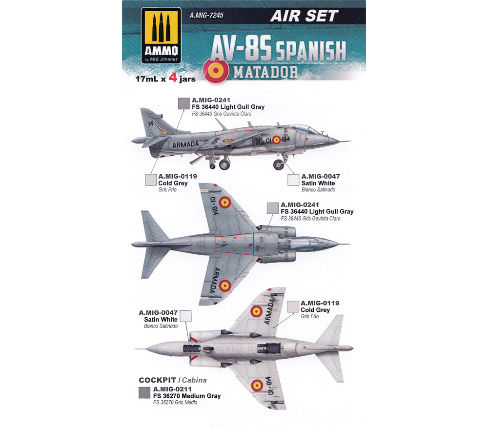 スペイン空軍 AV-8S マタドール用 カラーセット 塗料 (アモ AIR SET (Acrylic Color) No.A.MIG-7245) 商品画像_1