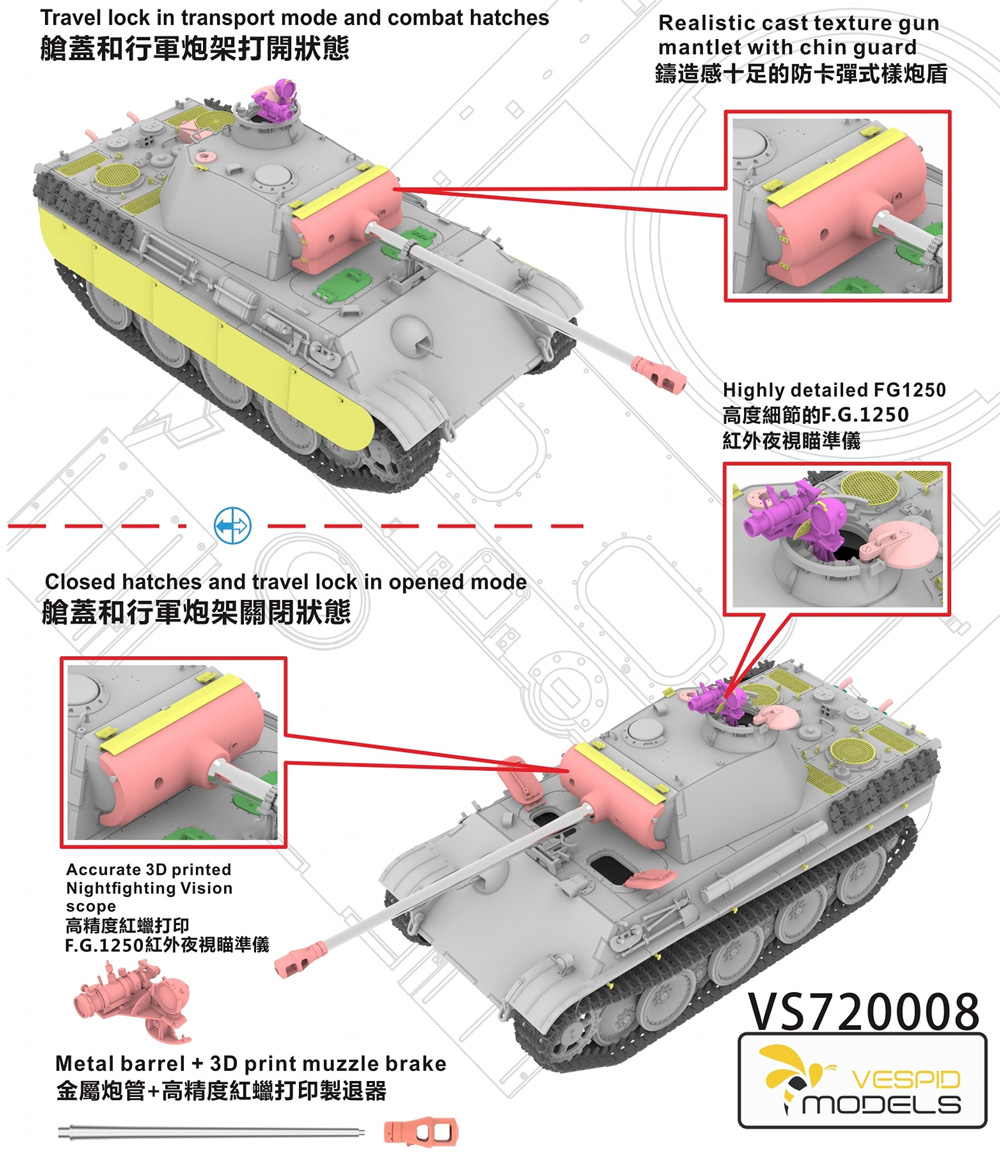 ドイツ 5号戦車 パンターG型 w/FG1250 赤外線暗視スコープ プラモデル (ヴェスピッドモデル 1/72 ミリタリー No.VS720008) 商品画像_3